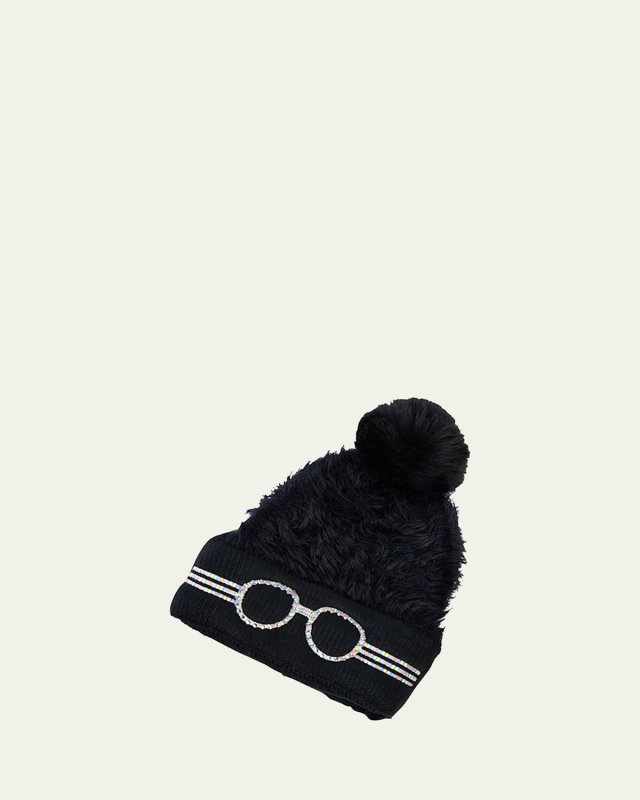 Kid's Rhinestone Embellished Faux-Fur Night Skiing Hat